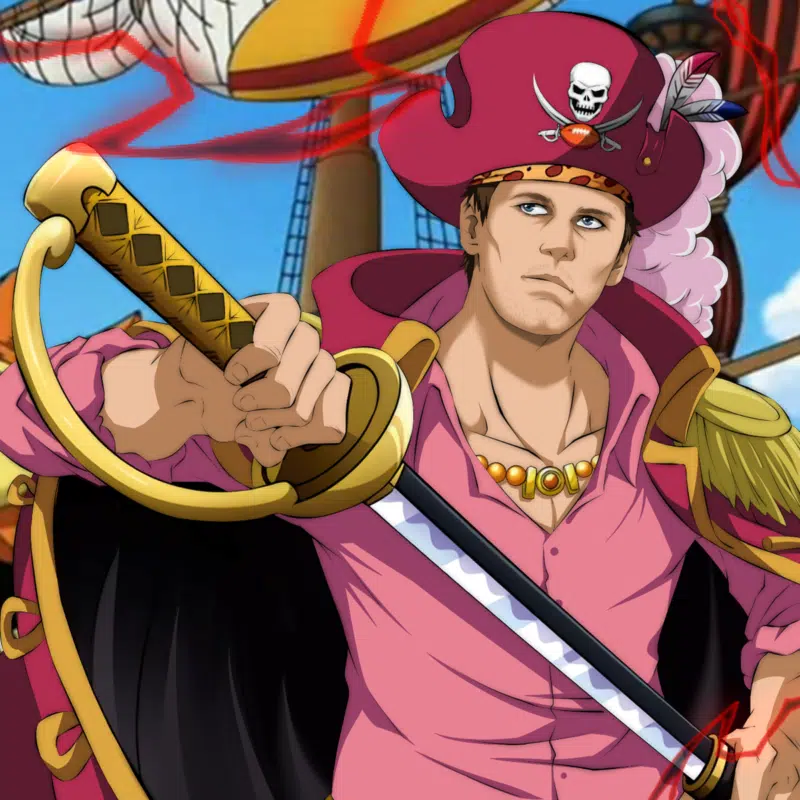 Custom anime portrait drawing, playful one piece style, in an action-packed pose.