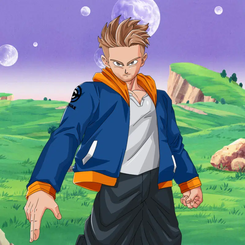 Custom anime portrait drawing of a person, stylized dragon ball style, in an action-packed pose.