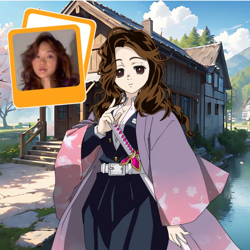 Custom anime portrait drawing of a person, playful demon slayer style, in an action-packed pose.