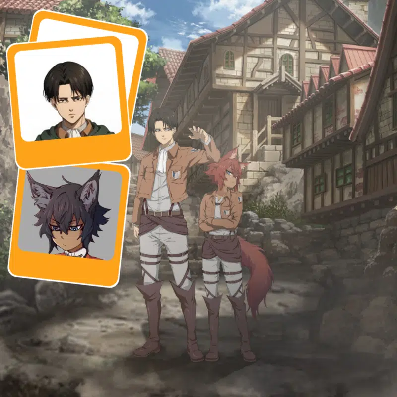 Anime-style portrait illustration, eye-catching attack on titan style, in an action-packed pose.