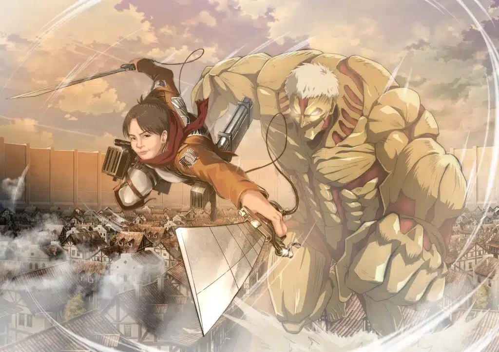 Custom anime portrait drawing, bold attack on titan style, with smooth, clean lines.