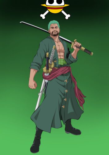 Custom anime portrait drawing of a person, dramatic one piece style, with intricate details.