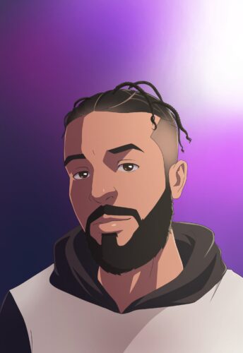 Custom anime portrait drawing of a person, dramatic any anime style, with bold color schemes.