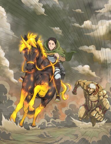 Custom anime portrait drawing, eye-catching attack on titan style, capturing the essence of the character.