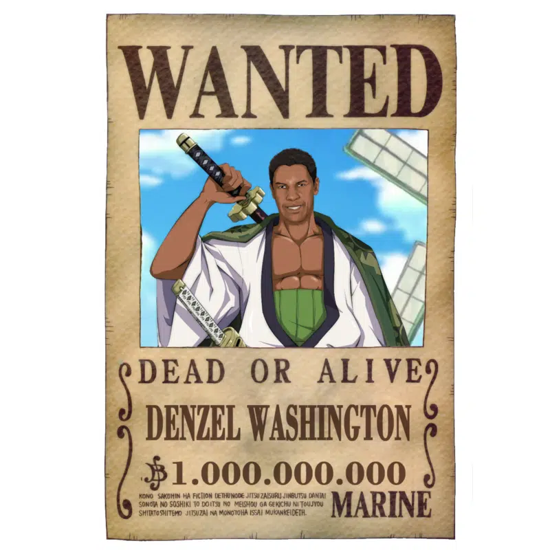 Anime-inspired portrait art drawing, dramatic one piece wanted poster style, in a dynamic and expressive style.