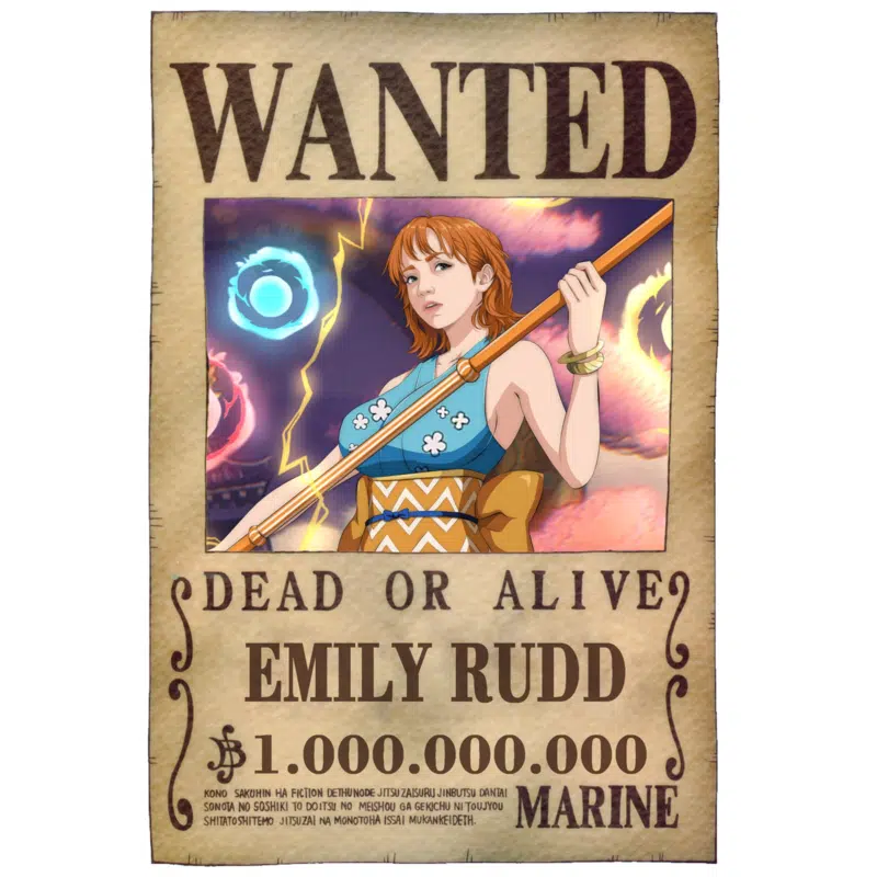 Anime-inspired portrait art drawing, eye-catching one piece wanted poster style, featuring a close-up portrait.
